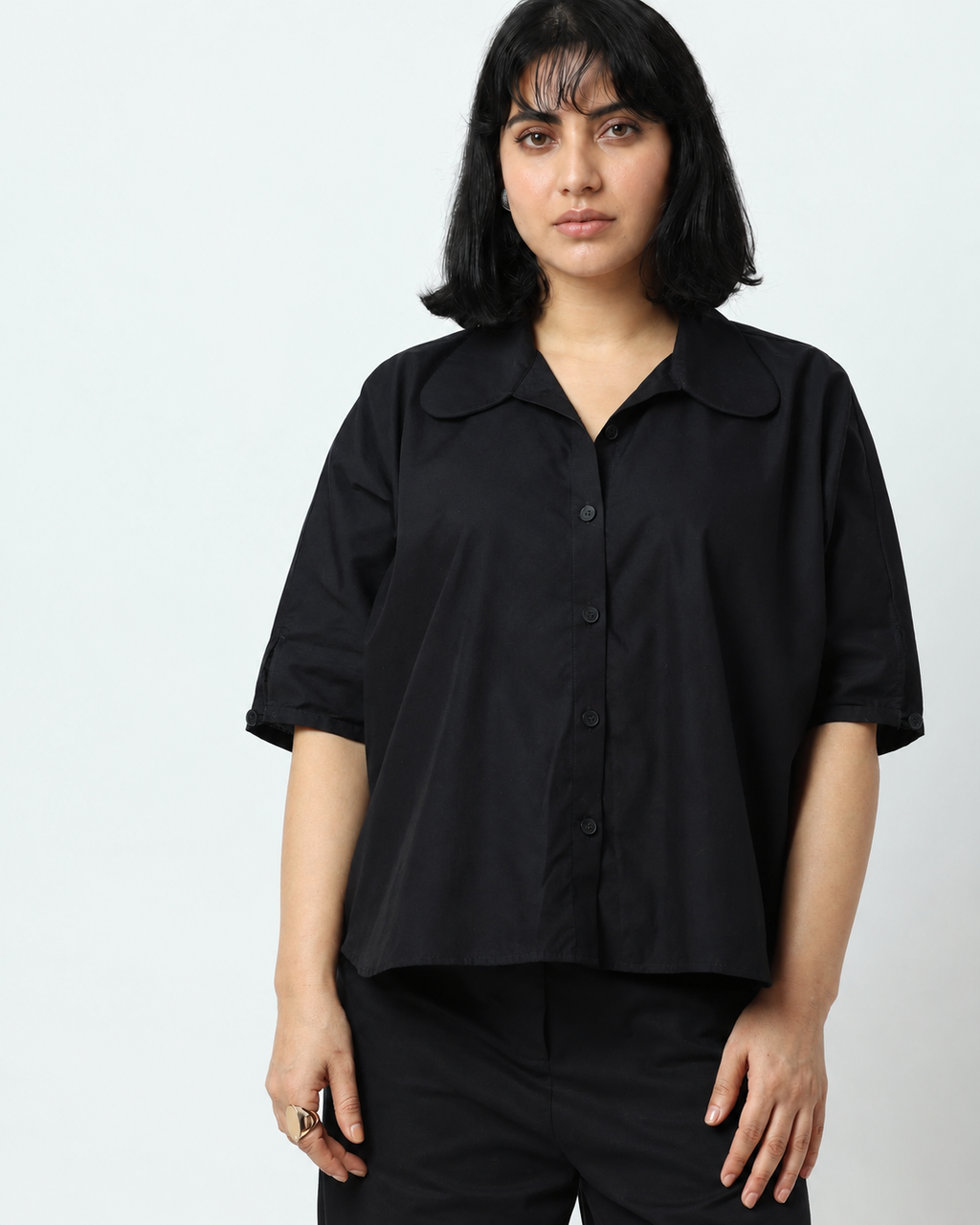 Black Rounded Collar shirt | 100% Cotton