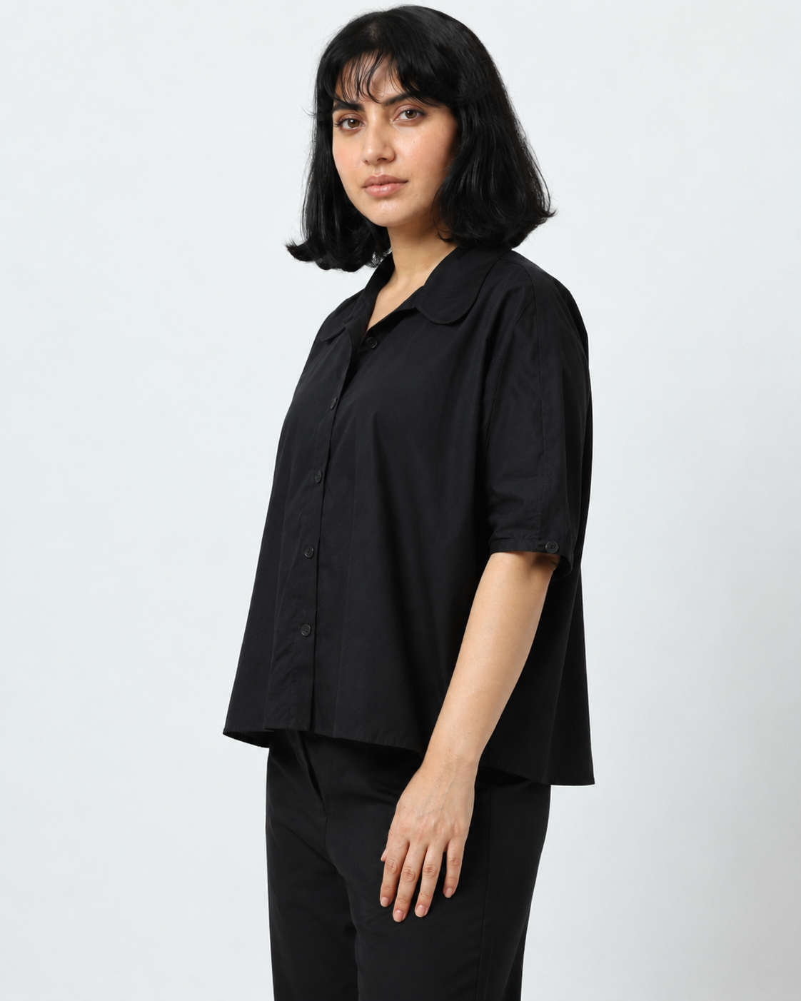 Black Rounded Collar shirt | 100% Cotton