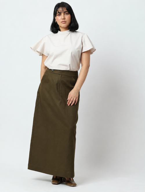 Olive Green Side Slit Skirt