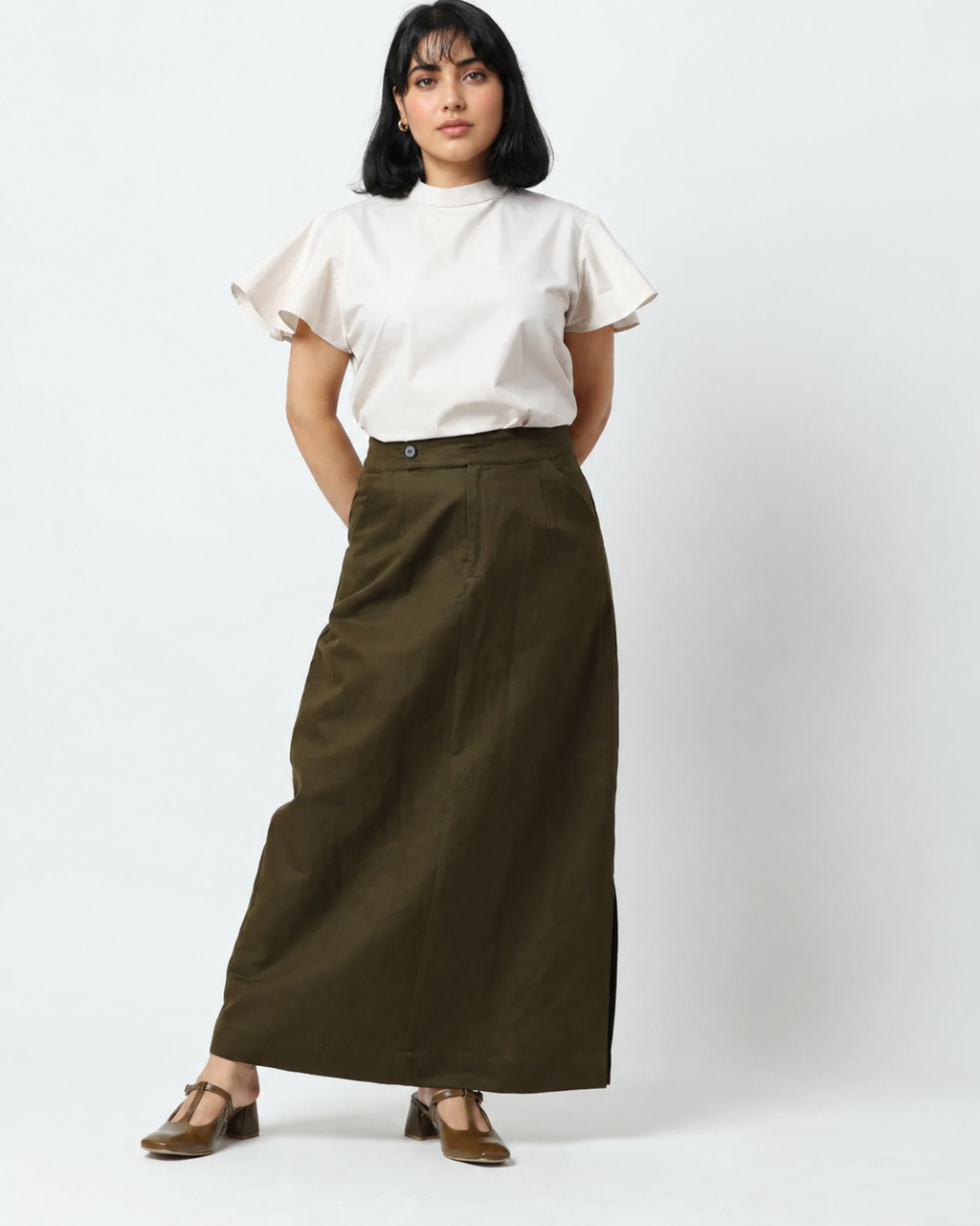 Olive Green Side Slit Skirt