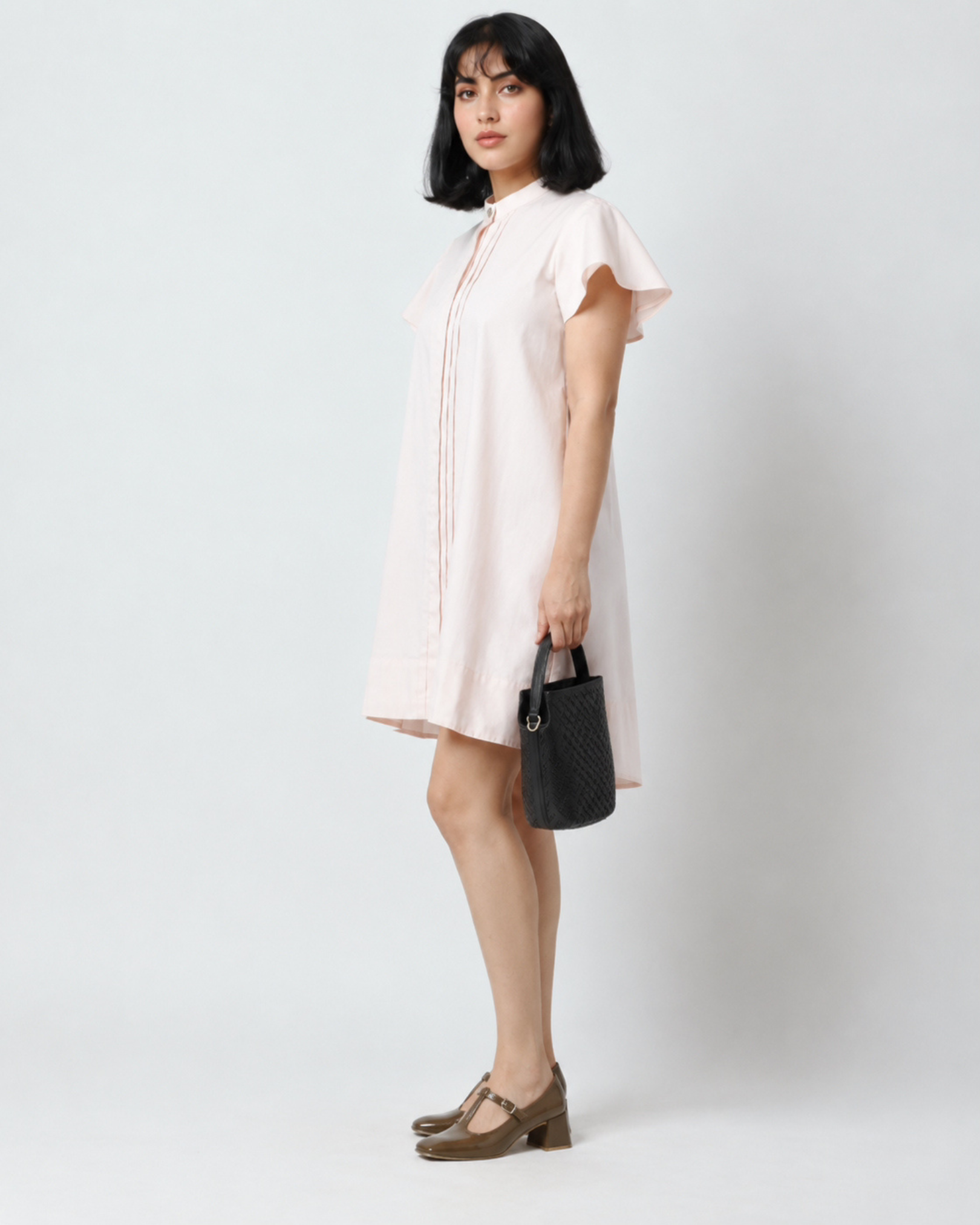 Petal Pink Flutter Sleeve Dress | 100% Cotton