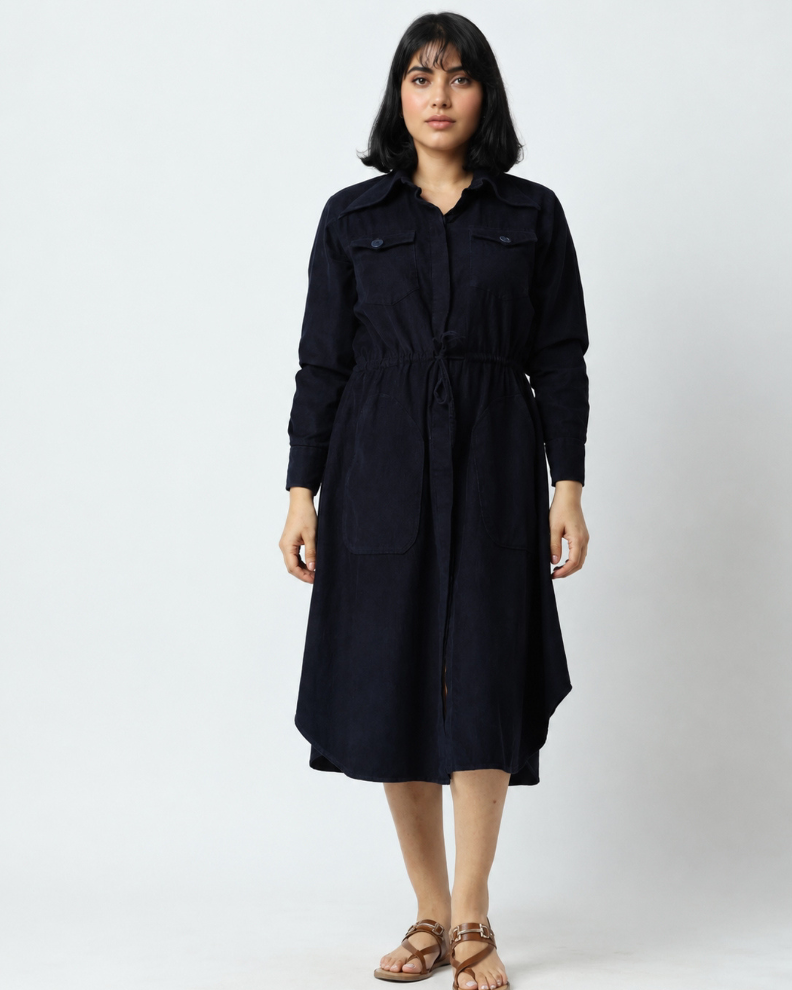 Navy Drawstring Dress | 100% Cotton