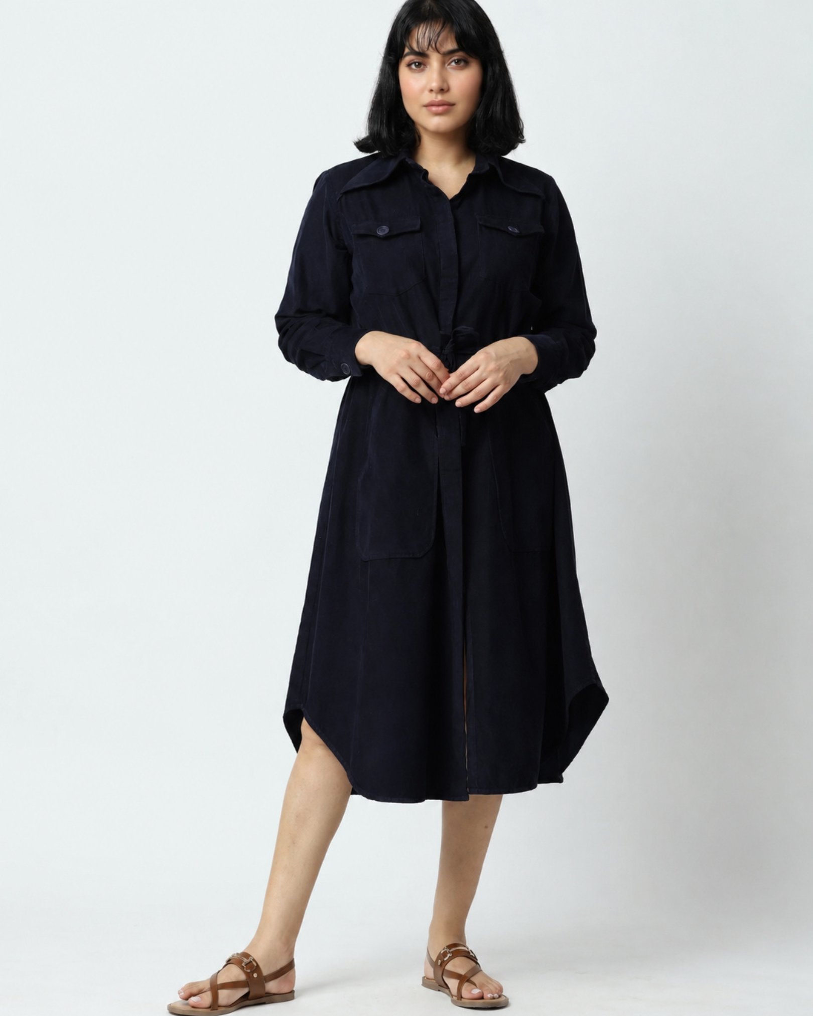Navy Drawstring Dress | 100% Cotton