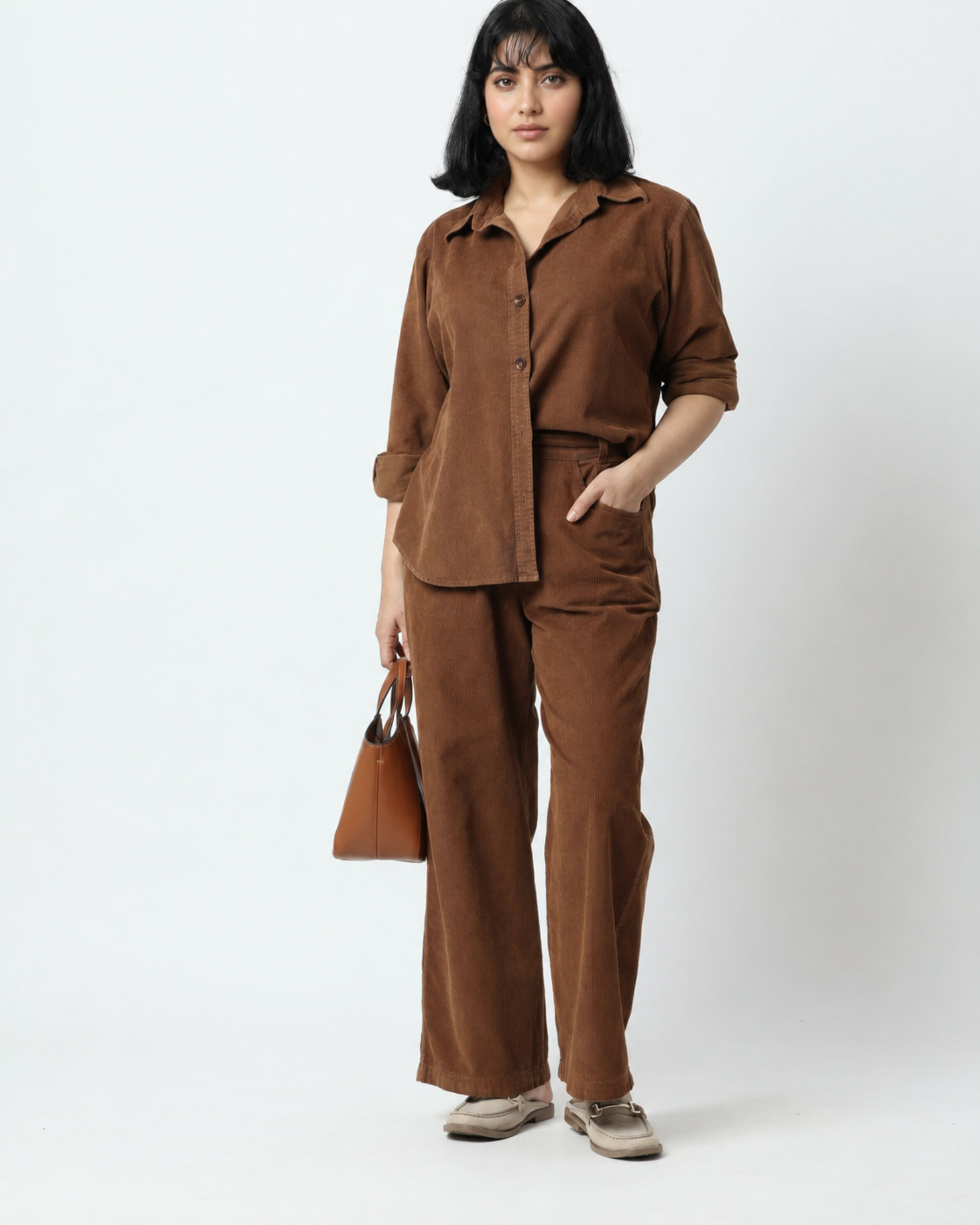 Toffee Brown Relaxed Corduroy Co-ord Set | 100% Cotton