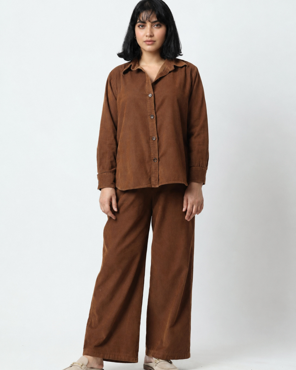 Toffee Brown Relaxed Corduroy Co-ord Set | 100% Cotton