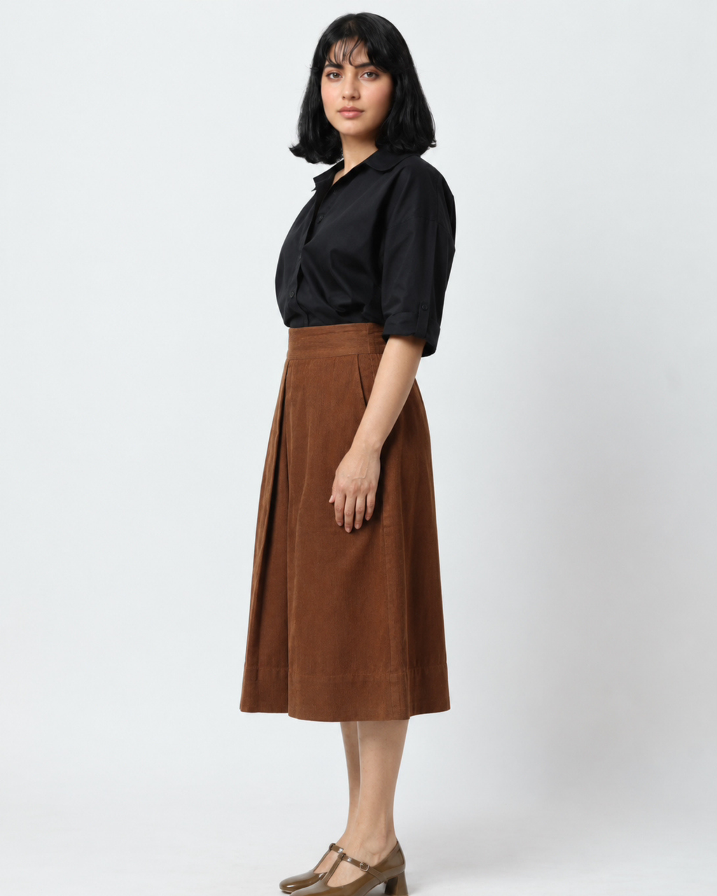 Toffee Brown Corduroy Skirt in Toffee Brown | 100% Cotton