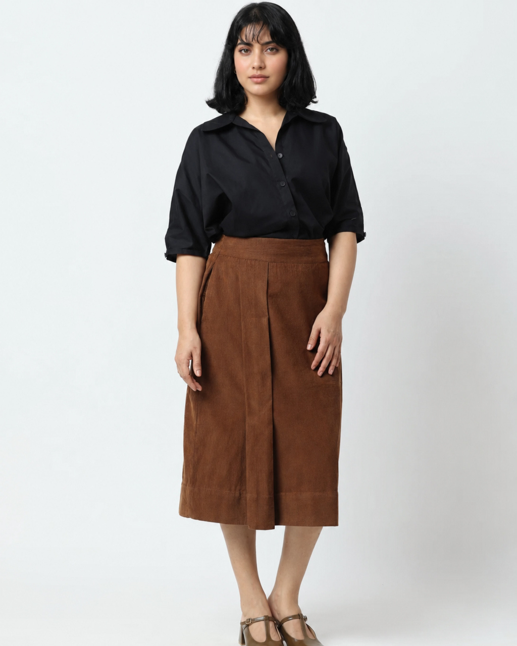 Toffee Brown Corduroy Skirt in Toffee Brown | 100% Cotton