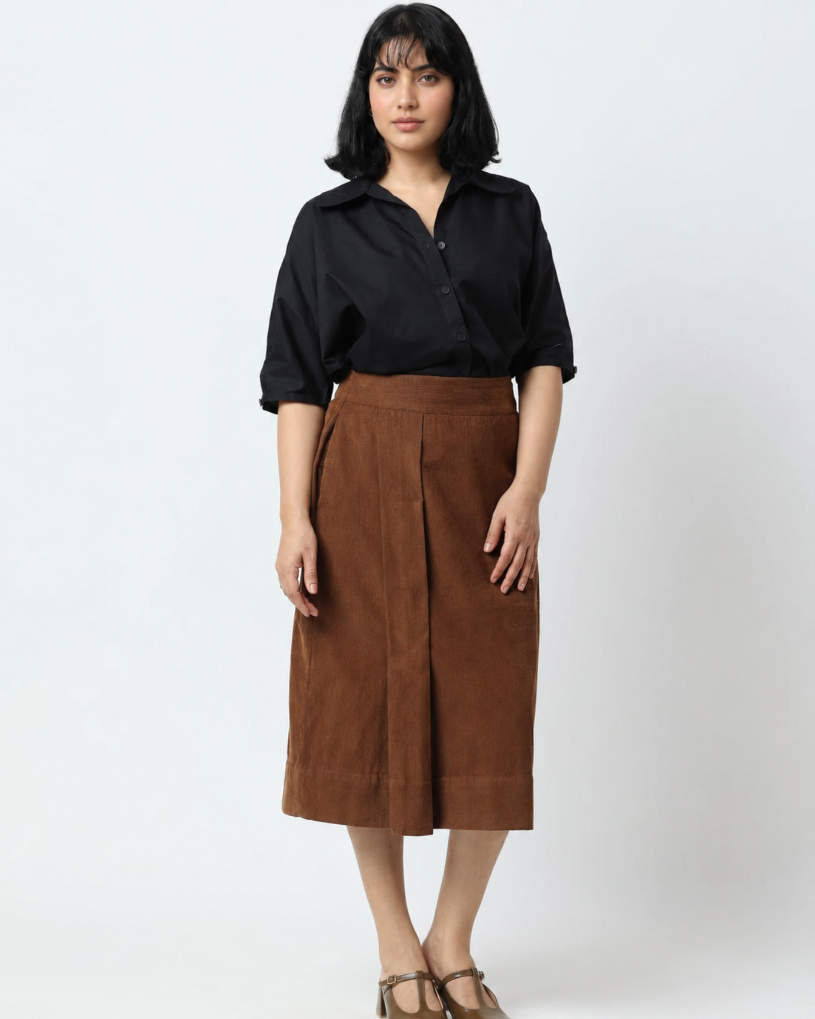 Toffee Brown Corduroy Skirt in Toffee Brown | 100% Cotton