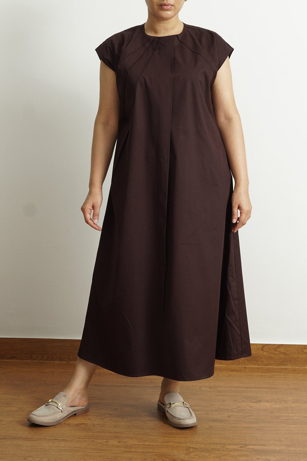 Cocoa Pleat Maxi Dress | 100% Cotton