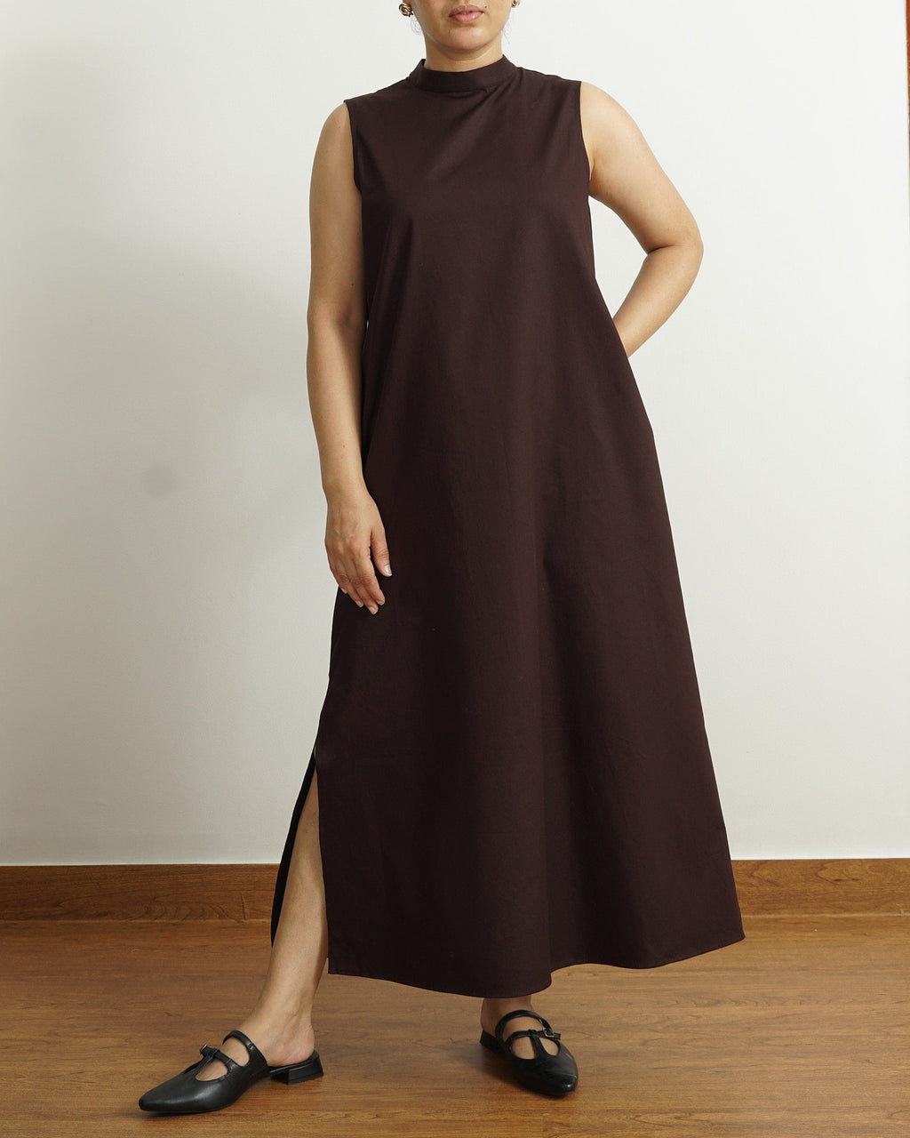 Chocolate Brown Sleeveless Dress | 100% Cotton