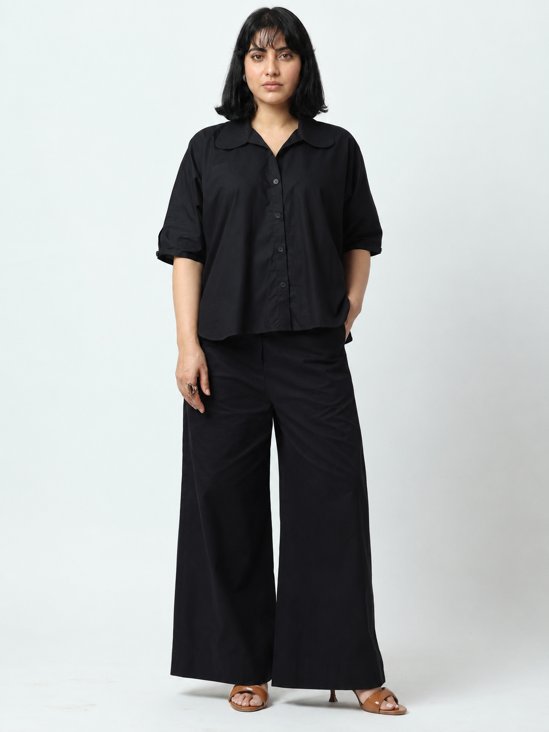 Black Rounded Collar shirt | 100% Cotton