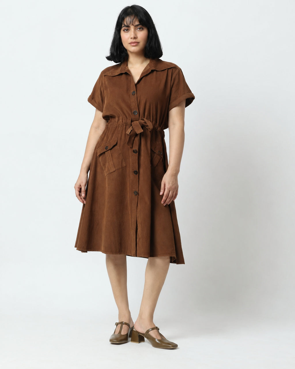 Toffee Brown Corduroy Utility Dress | 100% Cotton