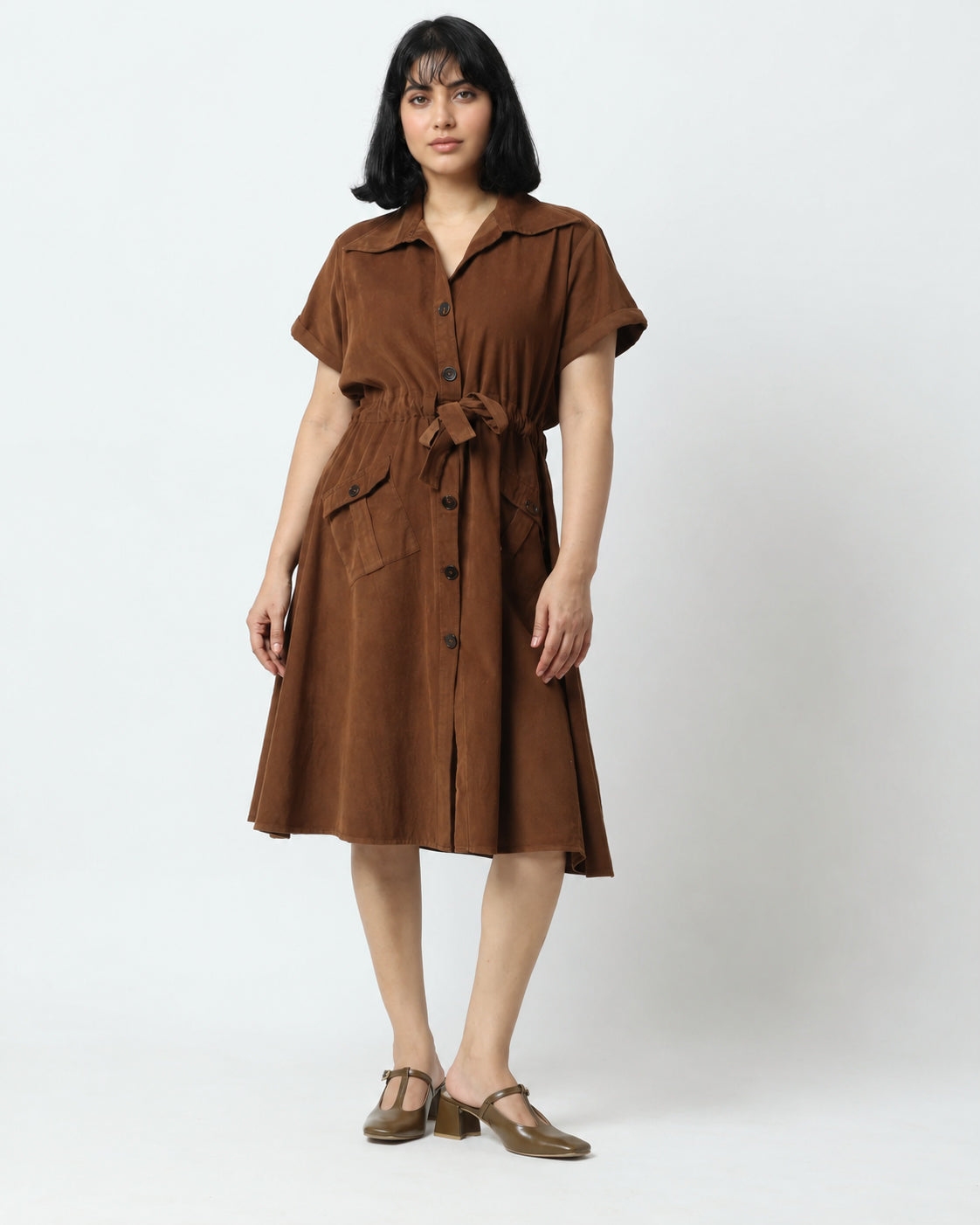 Toffee Brown Corduroy Utility Dress | 100% Cotton