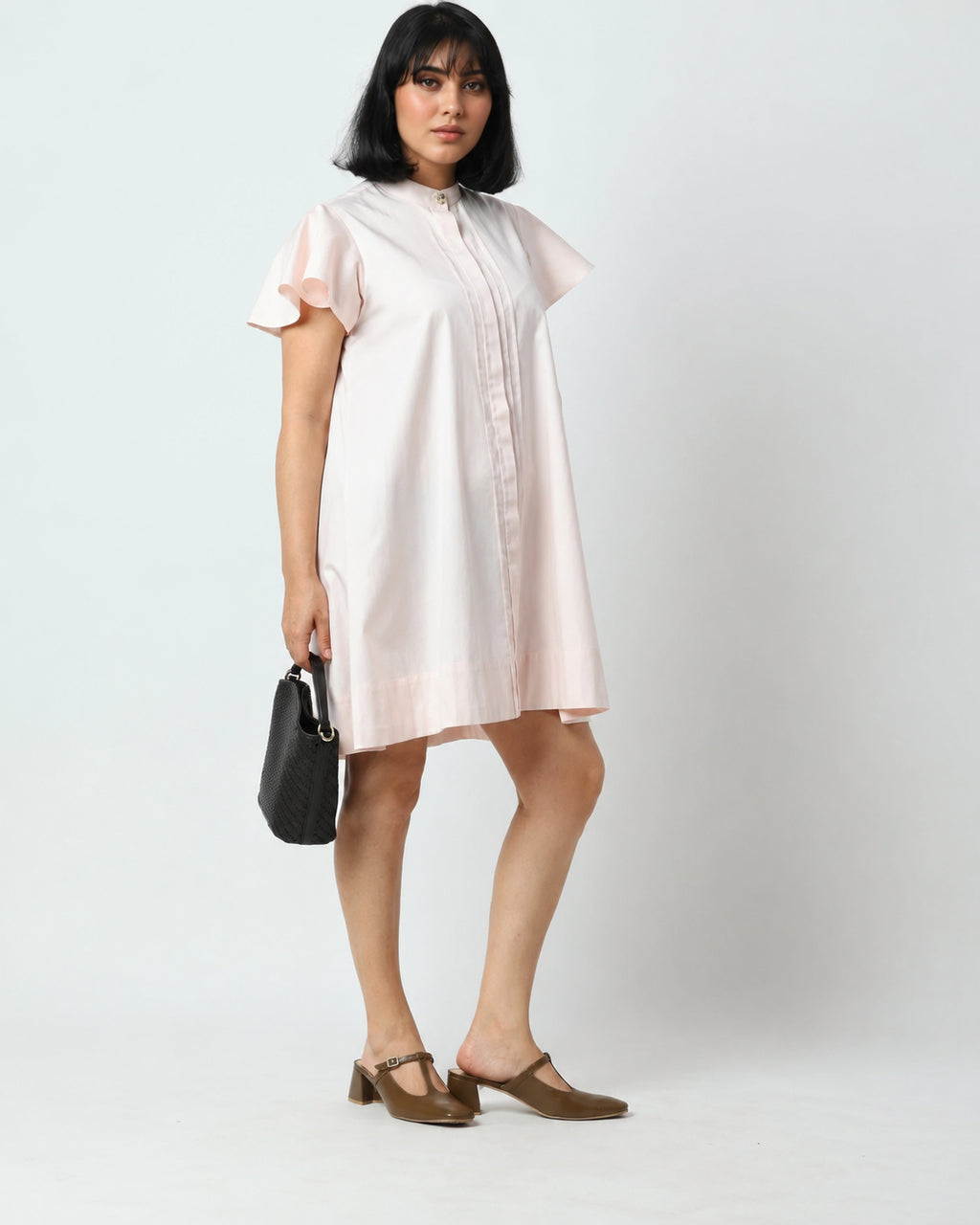 Petal Pink Flutter Sleeve Dress | 100% Cotton