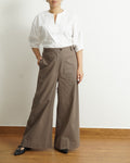 Lõma taupe wide leg trousers — half-elasticated back waistband