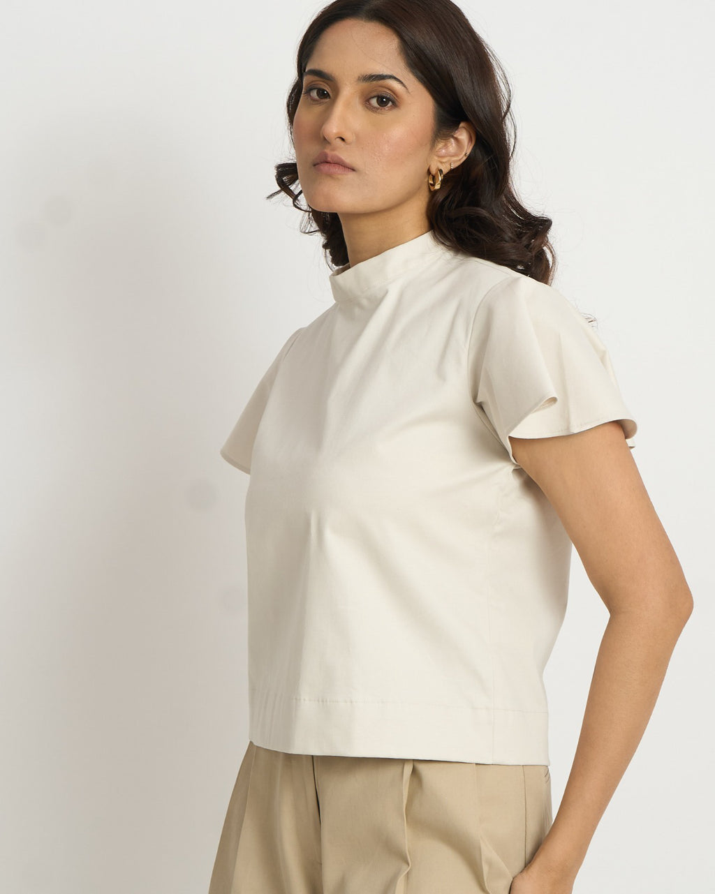 The frill sleeve top in cream  | 100% Cotton