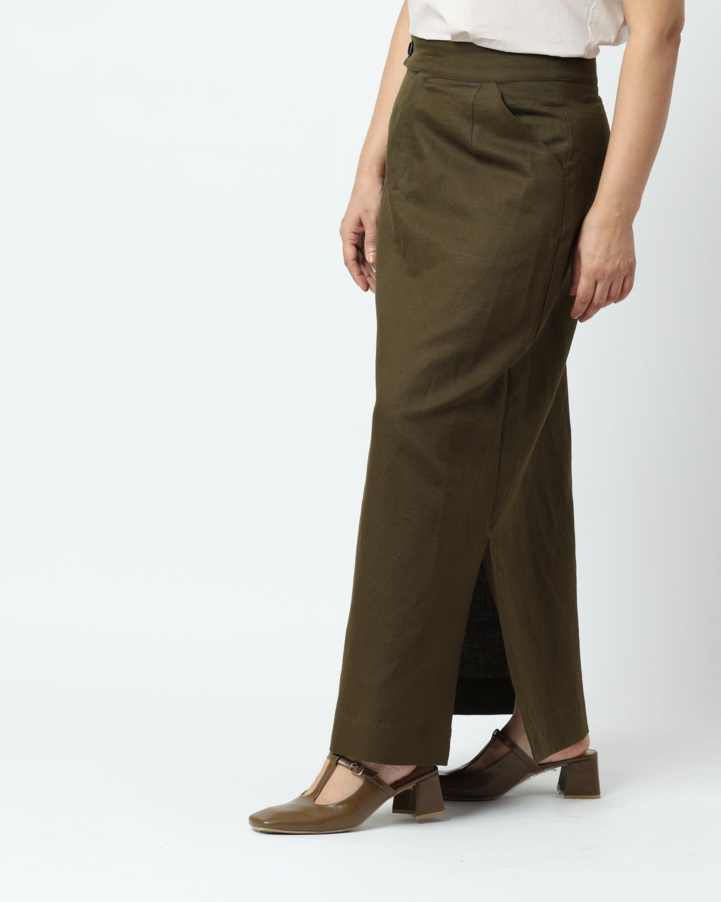 Olive Green Side Slit Skirt