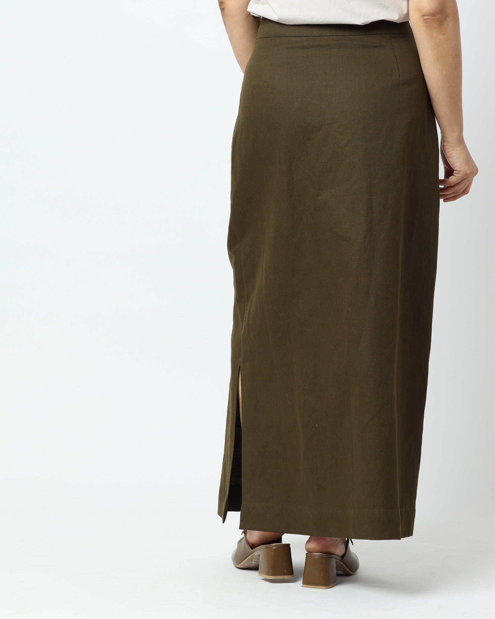 Olive Green Side Slit Skirt
