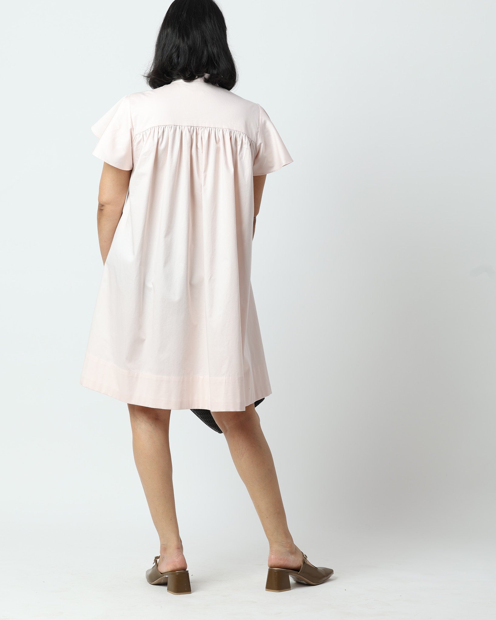 Petal Pink Flutter Sleeve Dress | 100% Cotton