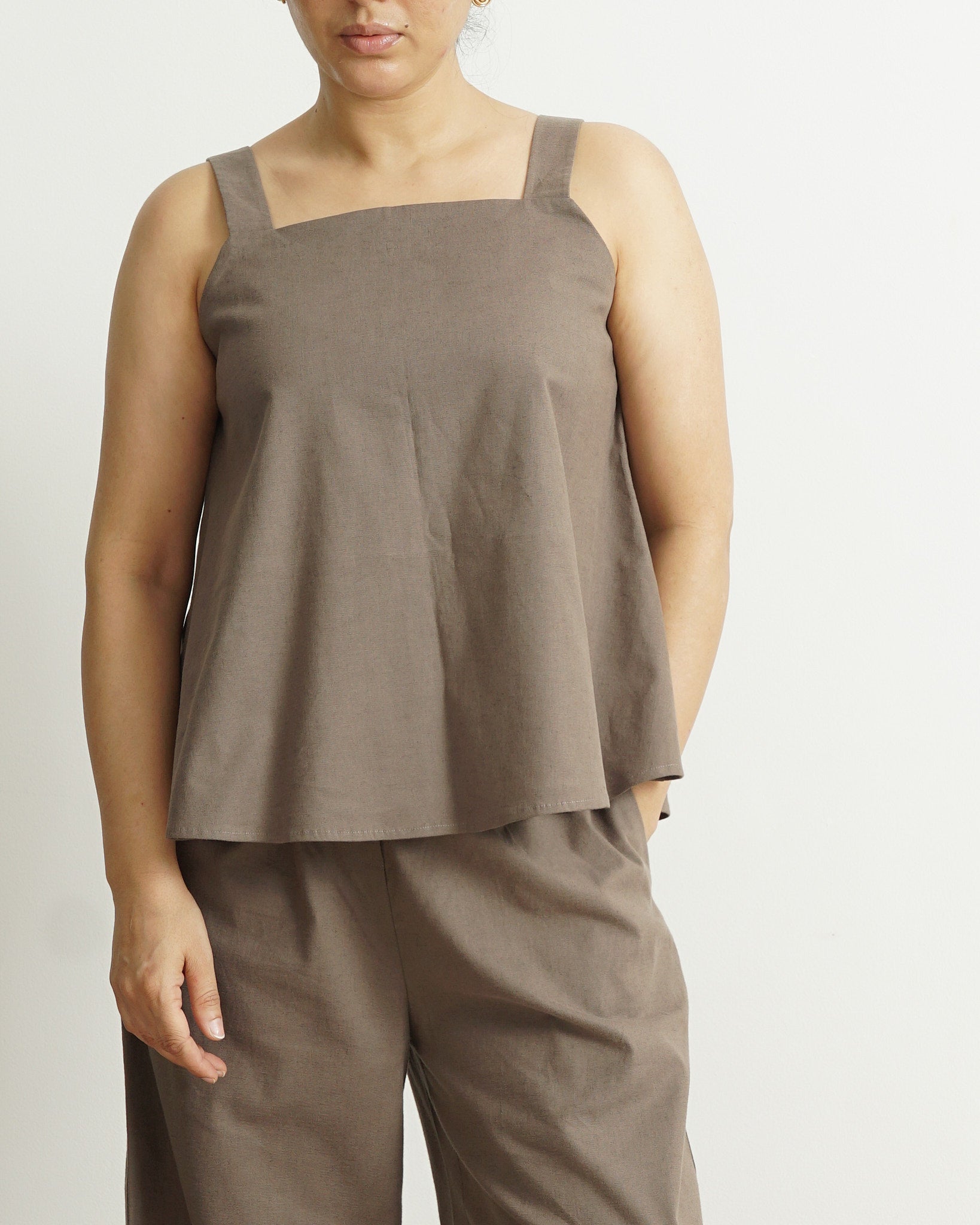 Relaxed Taupe Strap Top