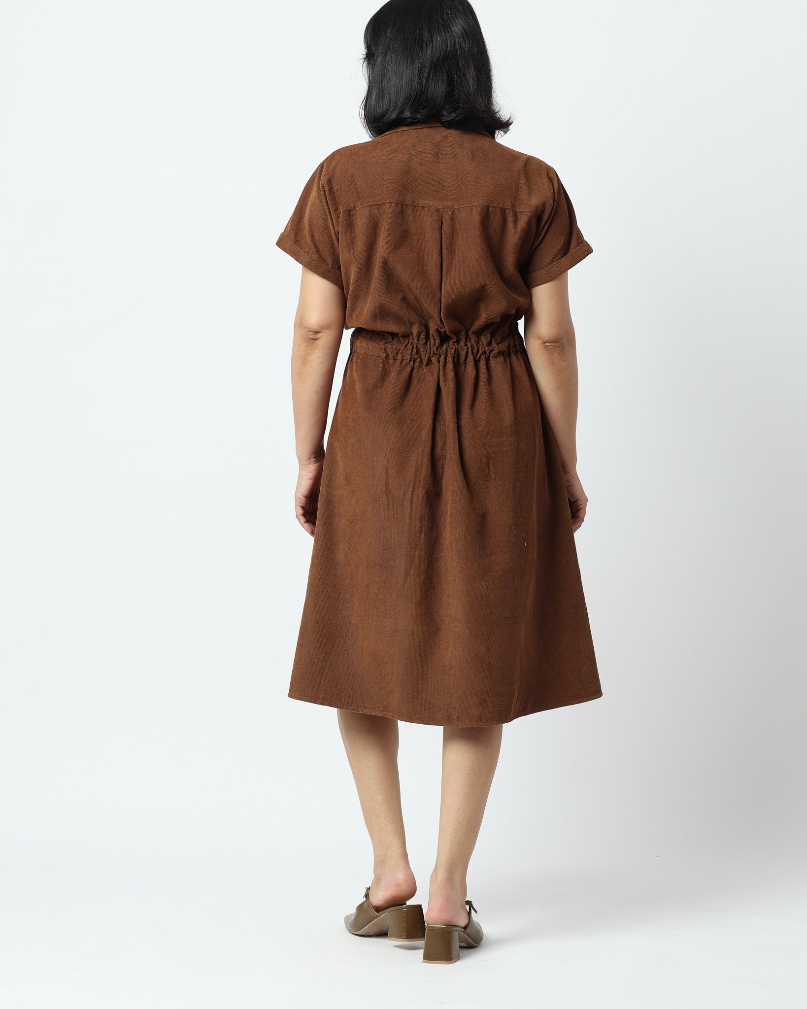 Toffee Brown Corduroy Utility Dress | 100% Cotton