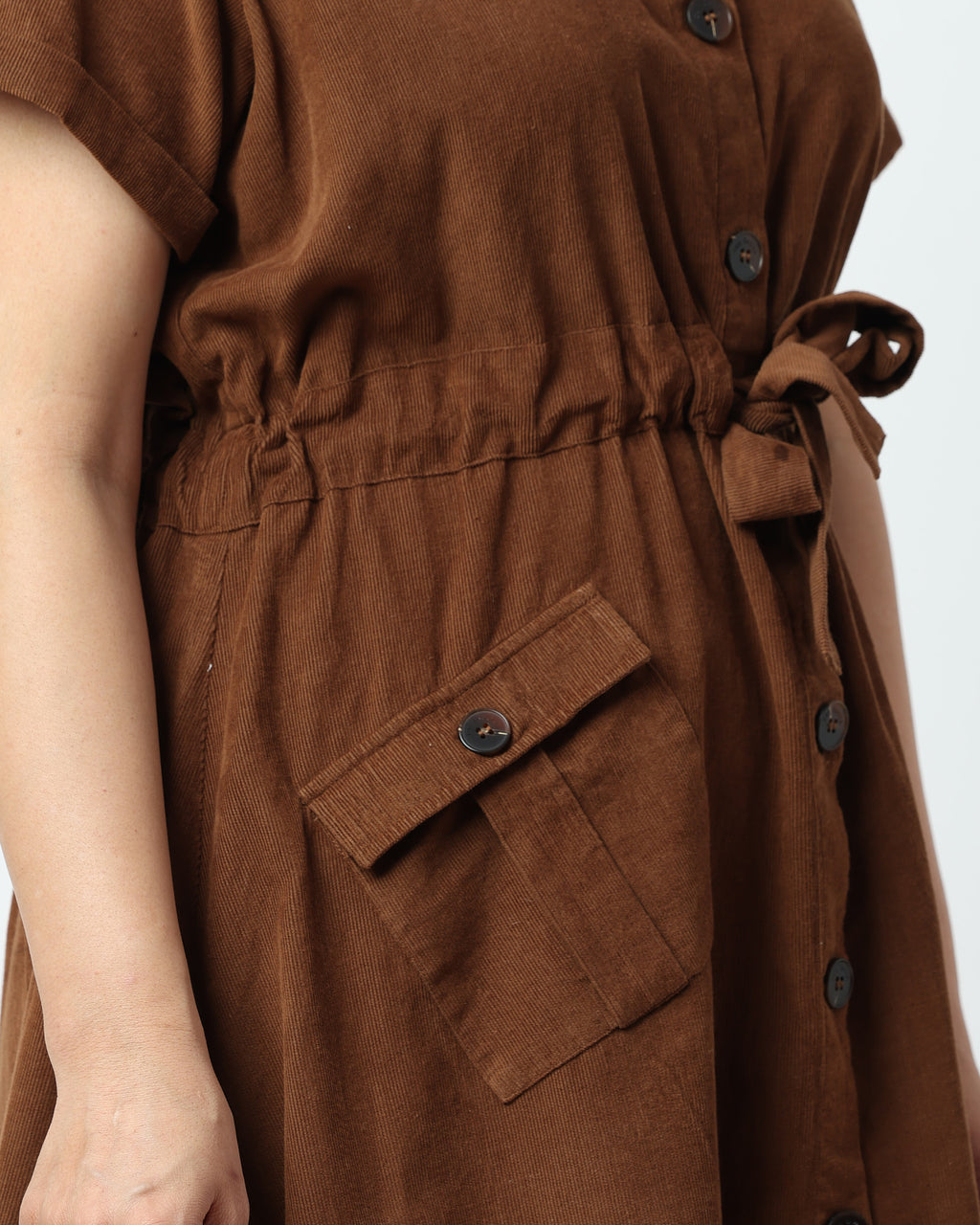 Toffee Brown Corduroy Utility Dress | 100% Cotton