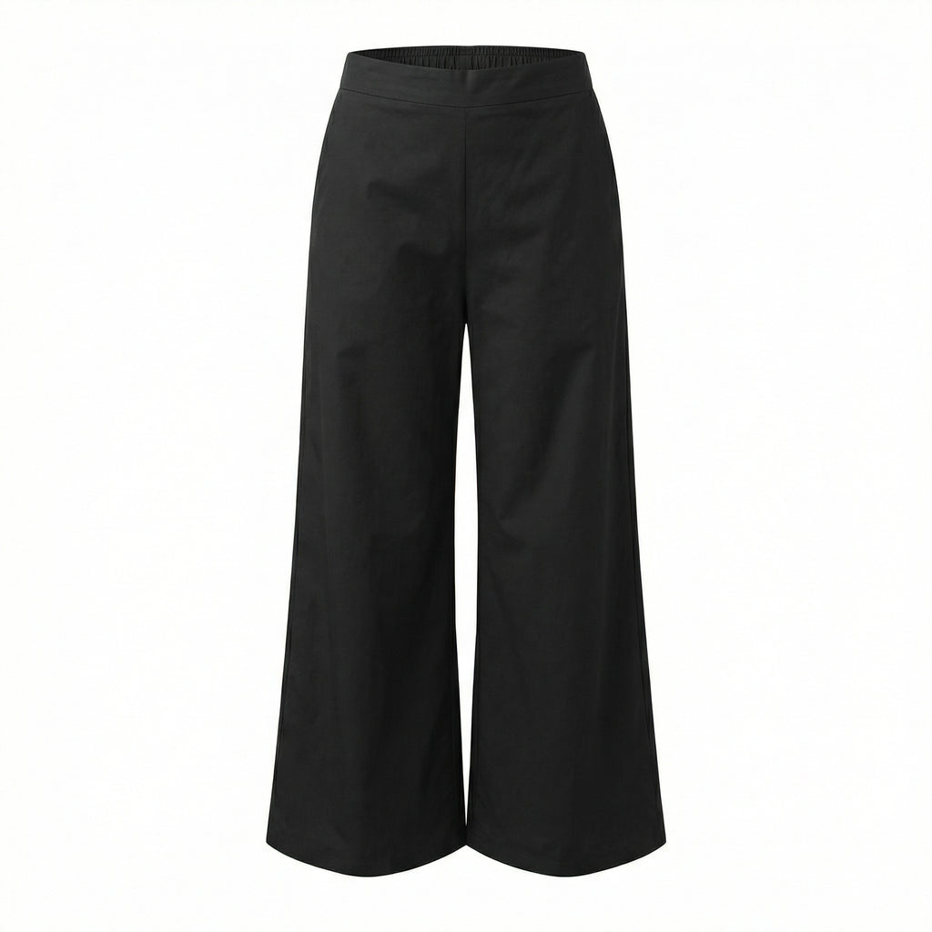 Elastic Wide Trousers in Black | 100% Cotton