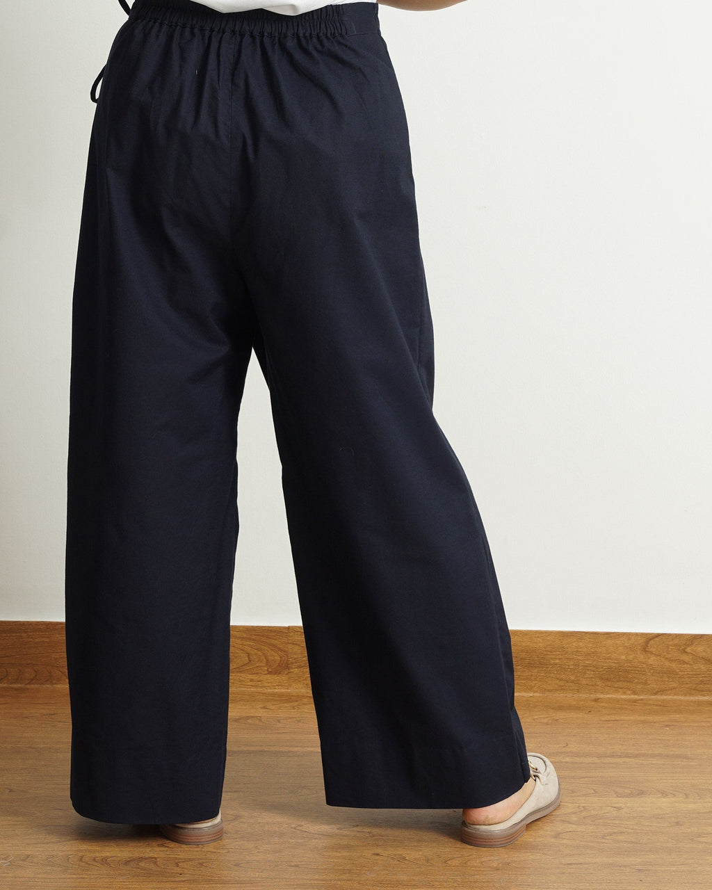 Wrapover Cotton Pants in Navy Blue