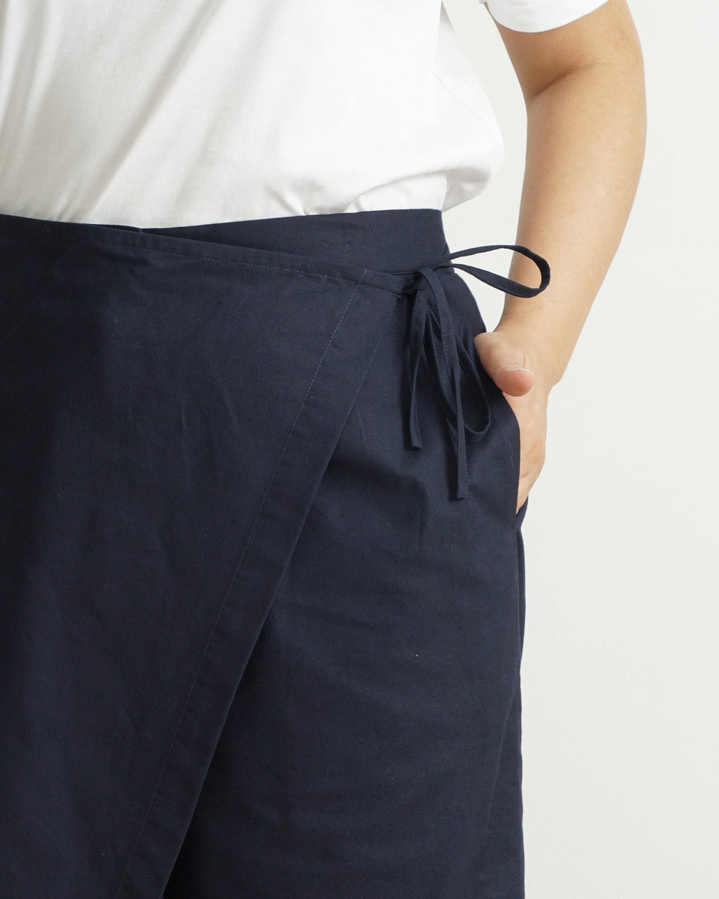 Wrapover Cotton Pants in Navy Blue