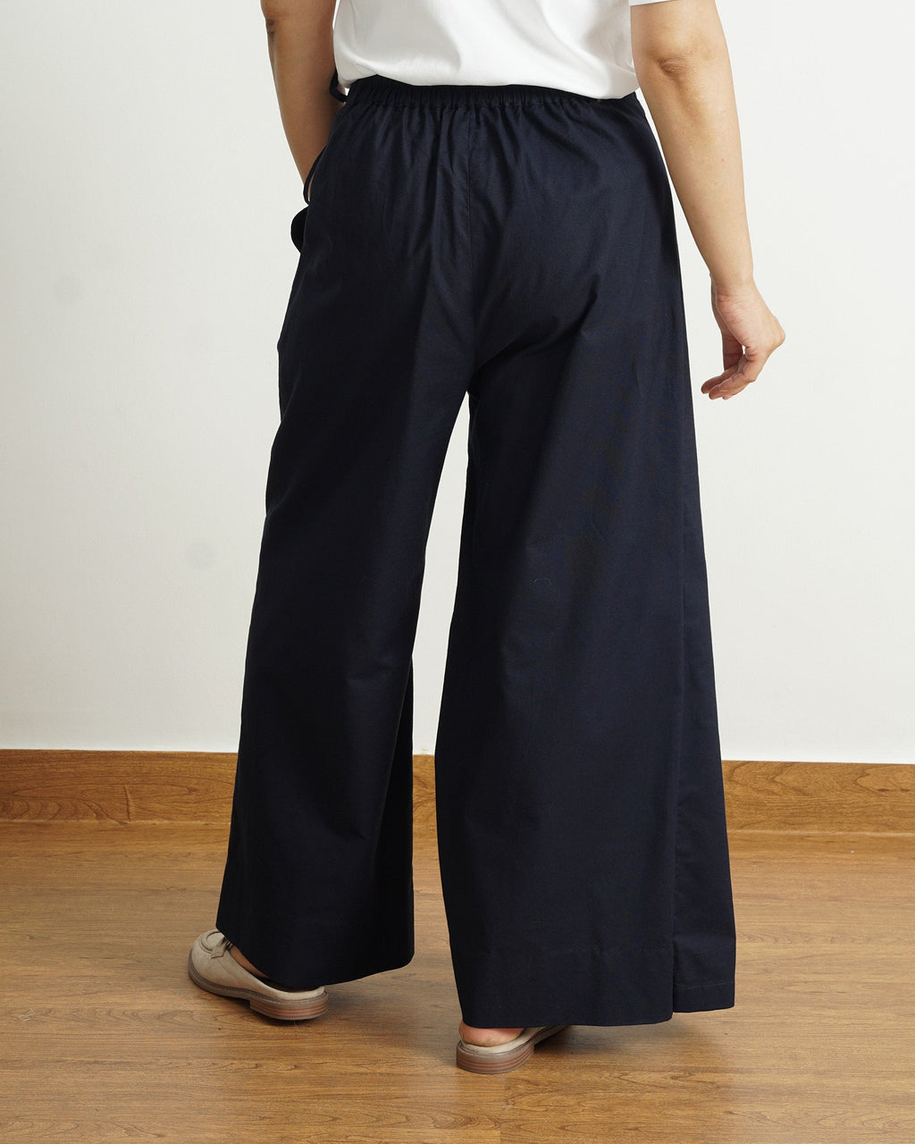 Wrapover Cotton Pants in Navy Blue