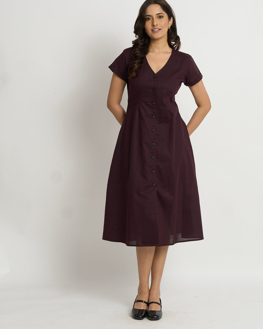 Plum Cinched Waist Dress  | 100% Cotton