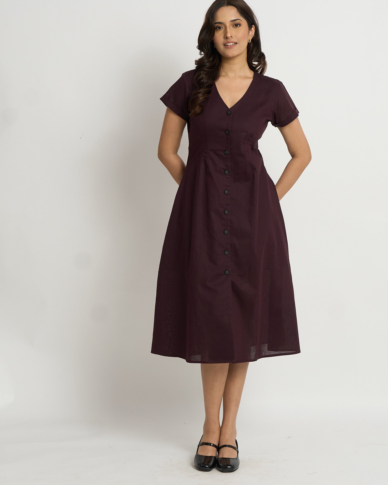 Plum Cinched Waist Dress  | 100% Cotton