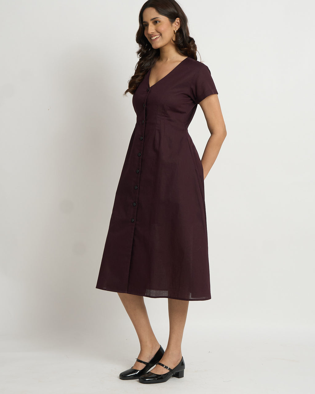 Plum Cinched Waist Dress  | 100% Cotton