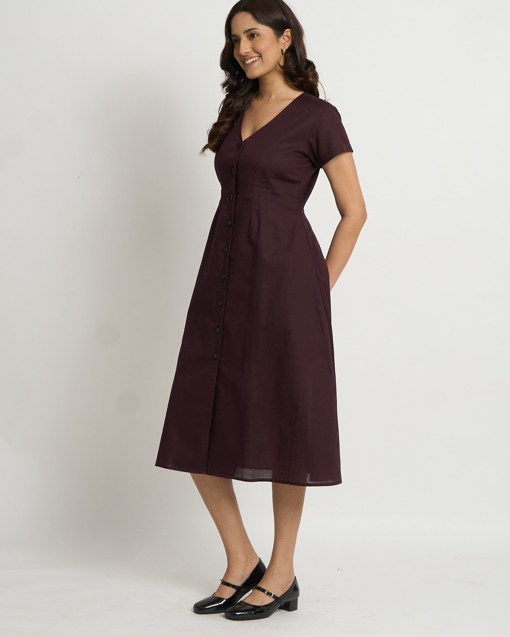 Plum Cinched Waist Dress  | 100% Cotton