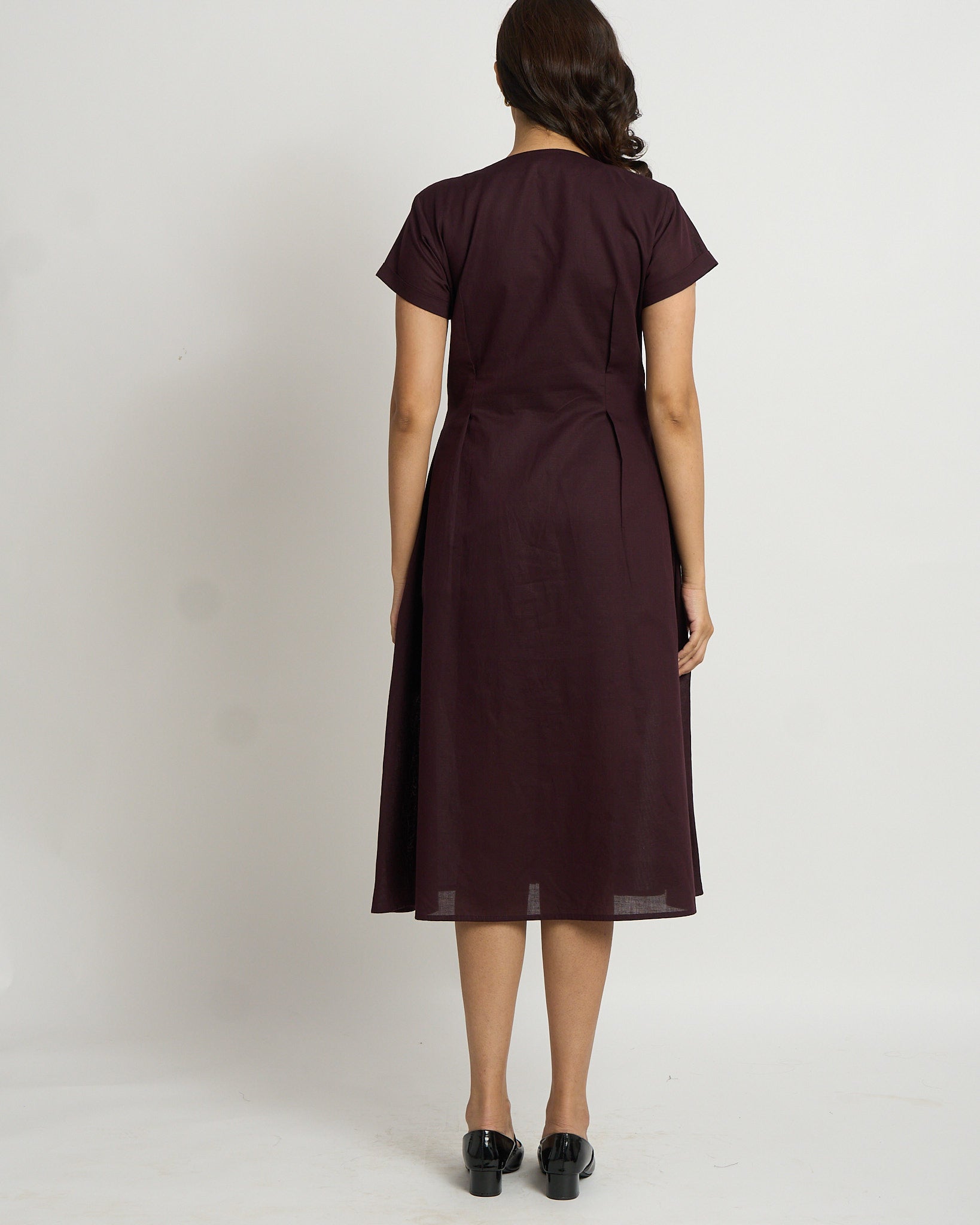 Plum Cinched Waist Dress  | 100% Cotton