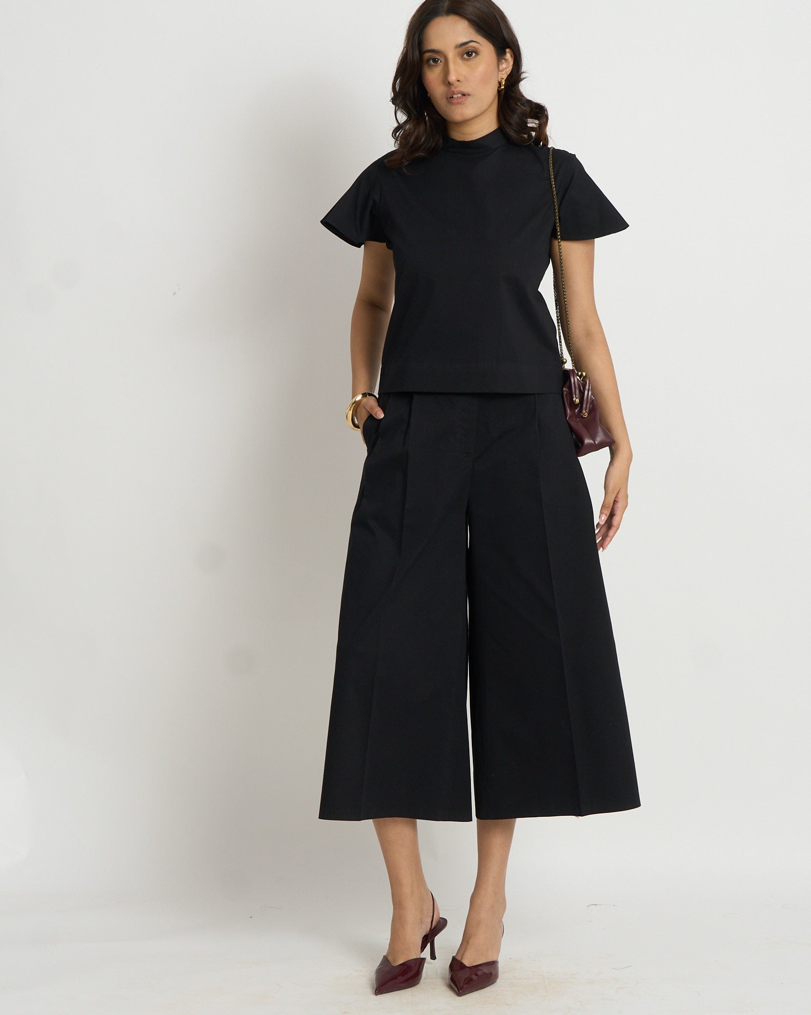The Frill Sleeve Top in Black | 100% Cotton