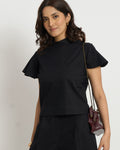 The Frill Sleeve Top in Black | 100% Cotton