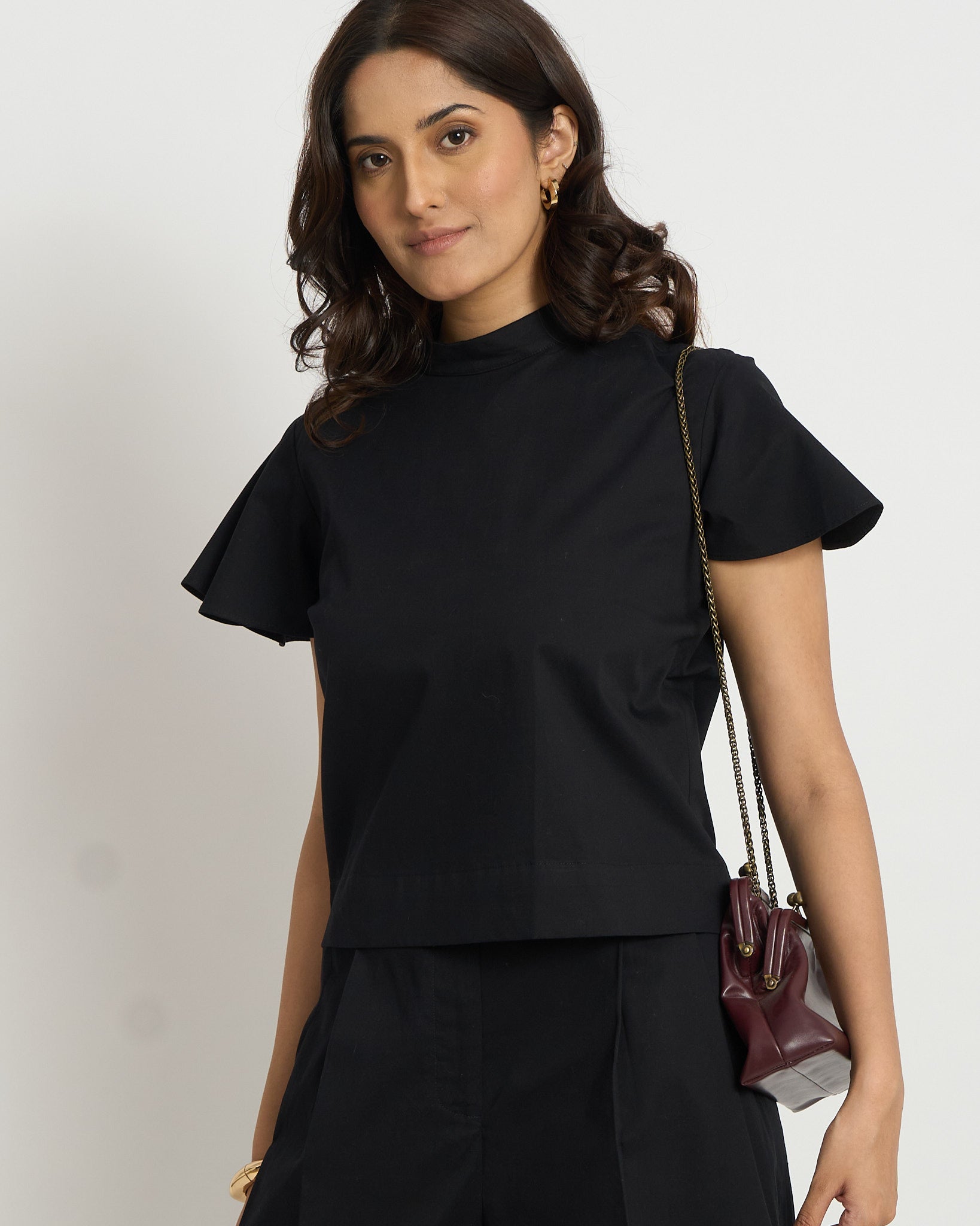 The Frill Sleeve Top in Black | 100% Cotton