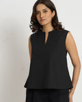 Notch Neck Relaxed Top in Black | 100% Cotton