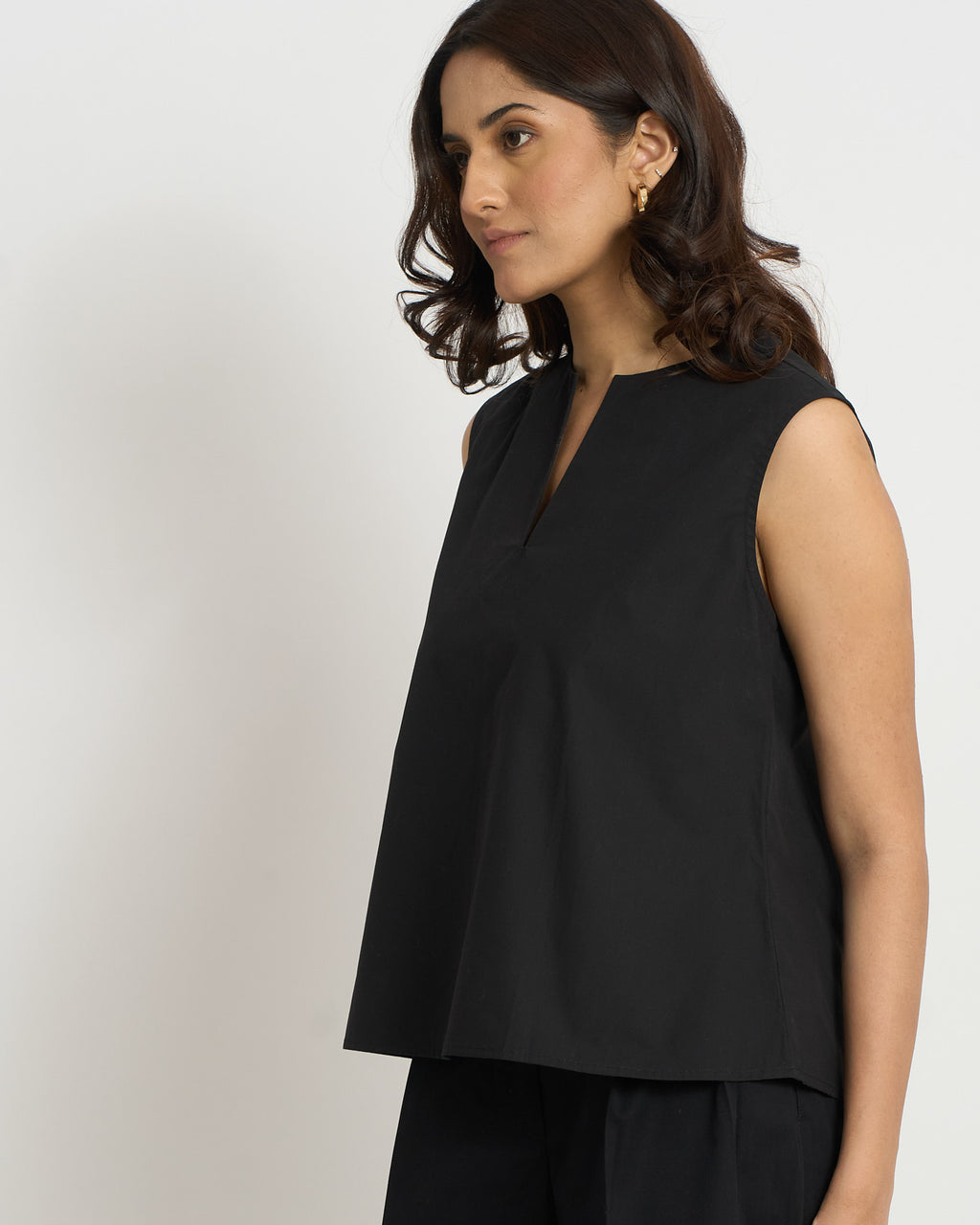 Notch Neck Relaxed Top in Black | 100% Cotton