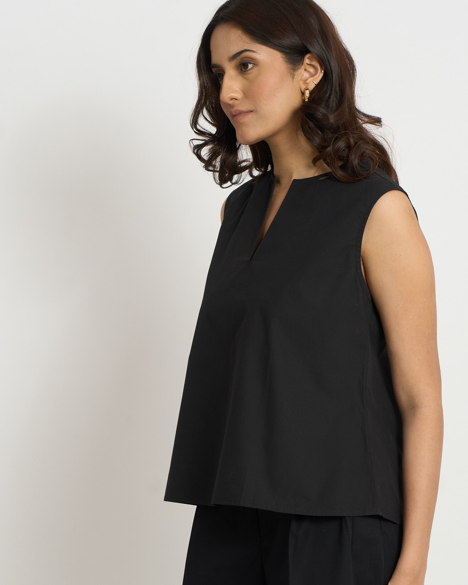 Notch Neck Relaxed Top in Black | 100% Cotton