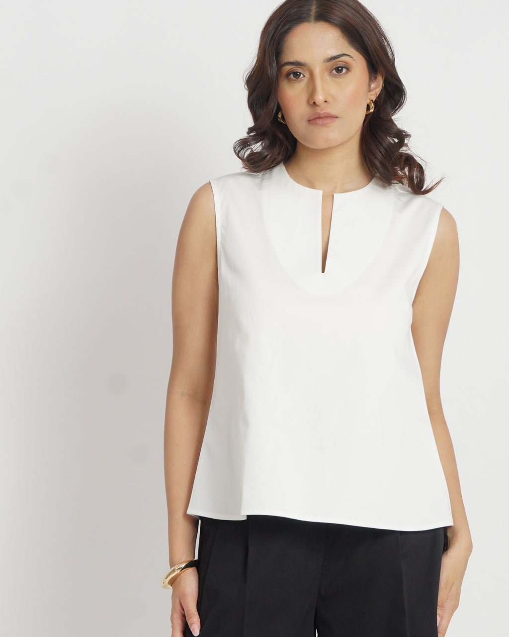 Notch Neck Relaxed Top in White | 100% Cotton