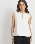 Notch Neck Relaxed Top in White | 100% Cotton