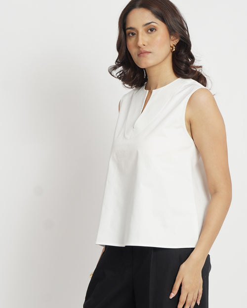 Lõma white notch neck top — front view