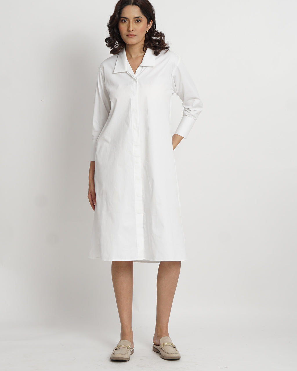 The White Shirt Dress by Lõma — refined and versatile white shirt dress in breathable 100% cotton