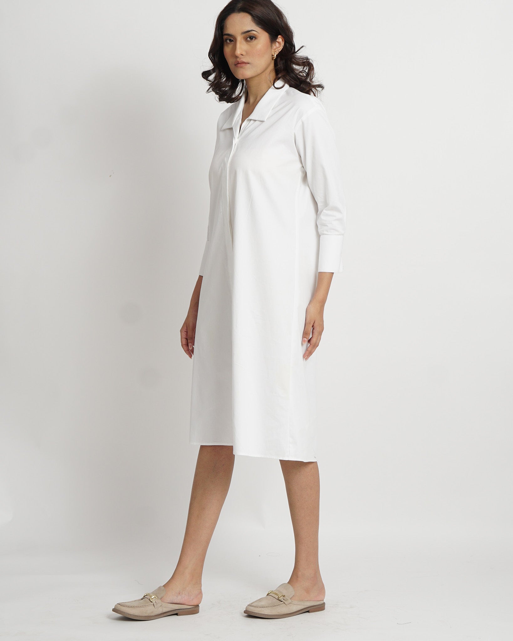 Lõma white shirt dress — front view