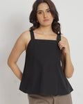 Square Neck Strapped Top in Black | 100% Cotton