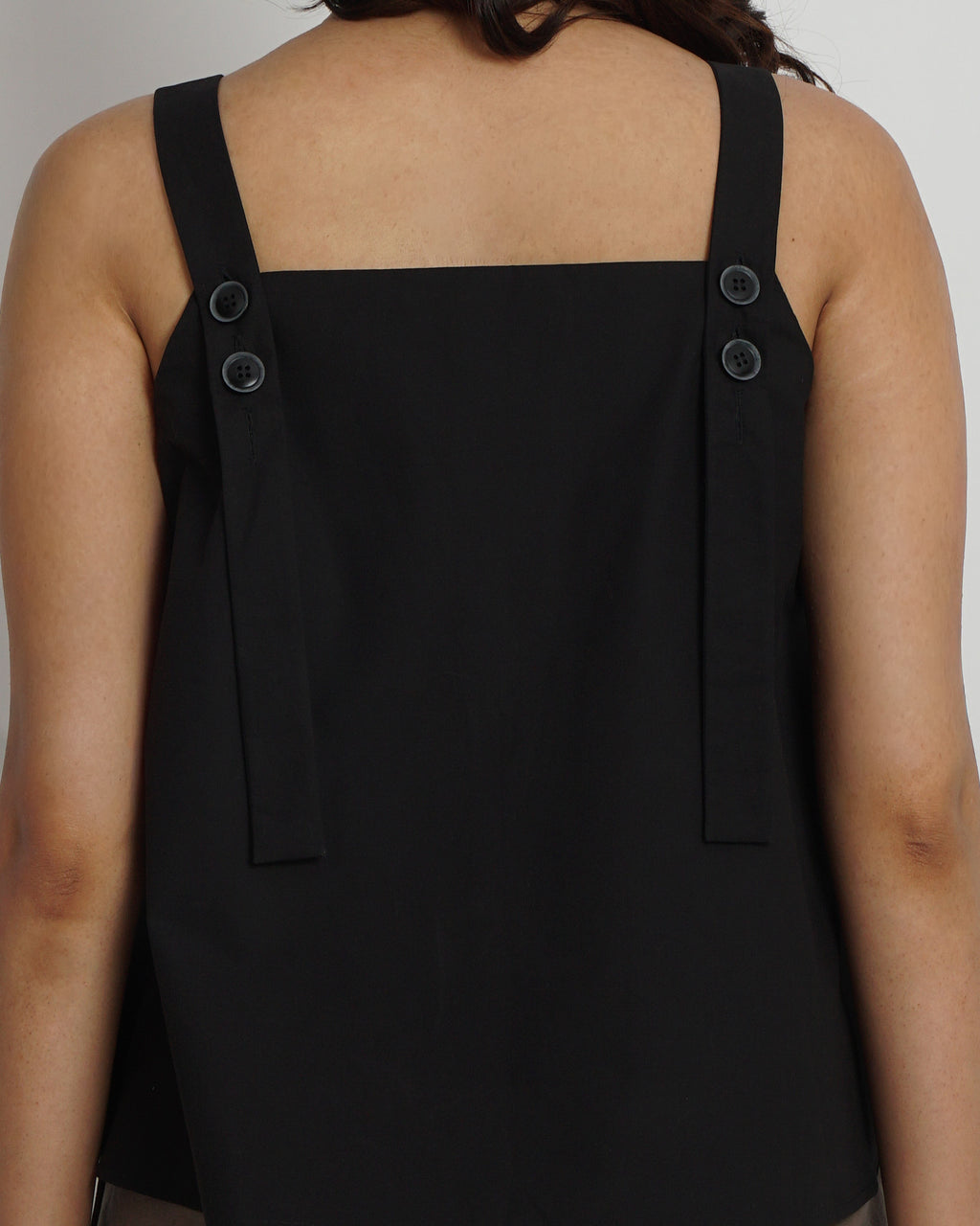 Square Neck Strapped Top in Black | 100% Cotton
